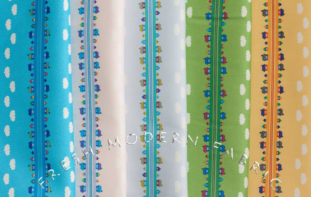 Toy Poodle House Stripe in Yellow, Kinkame for Clothworks, Oxford Cotton Fabric