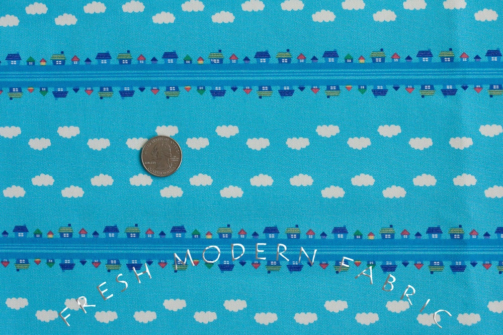 Toy Poodle House Stripe in Blue, Kinkame for Clothworks, Oxford Cotton Fabric