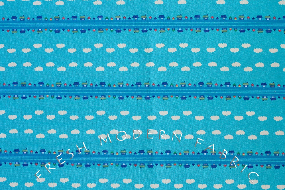 Toy Poodle House Stripe in Blue, Kinkame for Clothworks, Oxford Cotton Fabric
