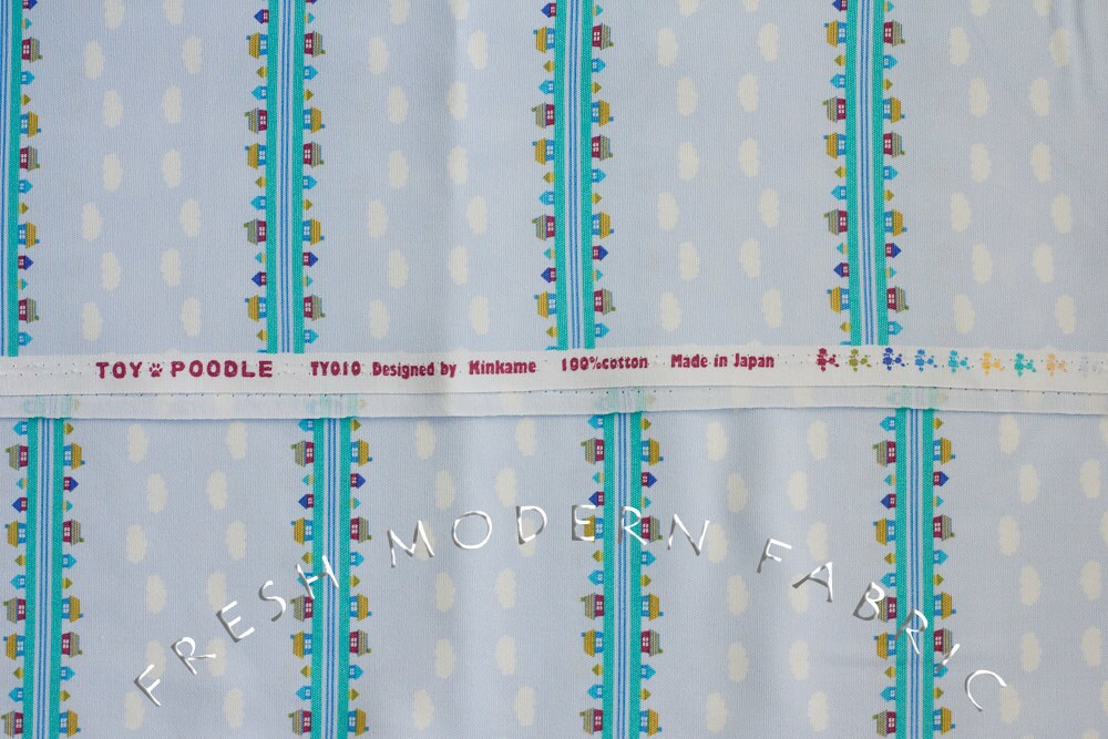 Toy Poodle House Stripe in Pale Blue, Kinkame for Clothworks, Oxford Cotton Fabric
