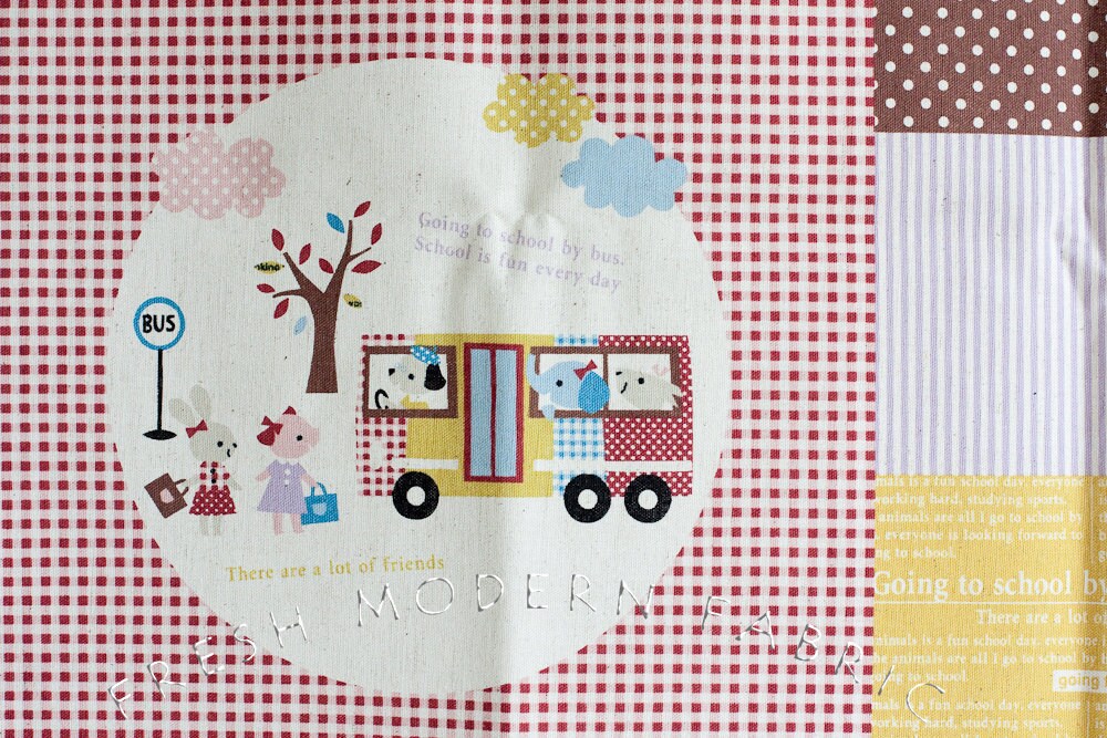 Schoolhouse Panel, Trefle, Kokka Fabrics, Japanese Import, Cotton and Linen Blend Fabric