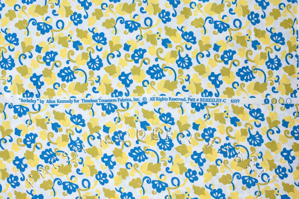 Berkeley Toss in Blue, Yellow and Green by Alice Kennedy for Timeless Treasures, 100% Cotton Fabric