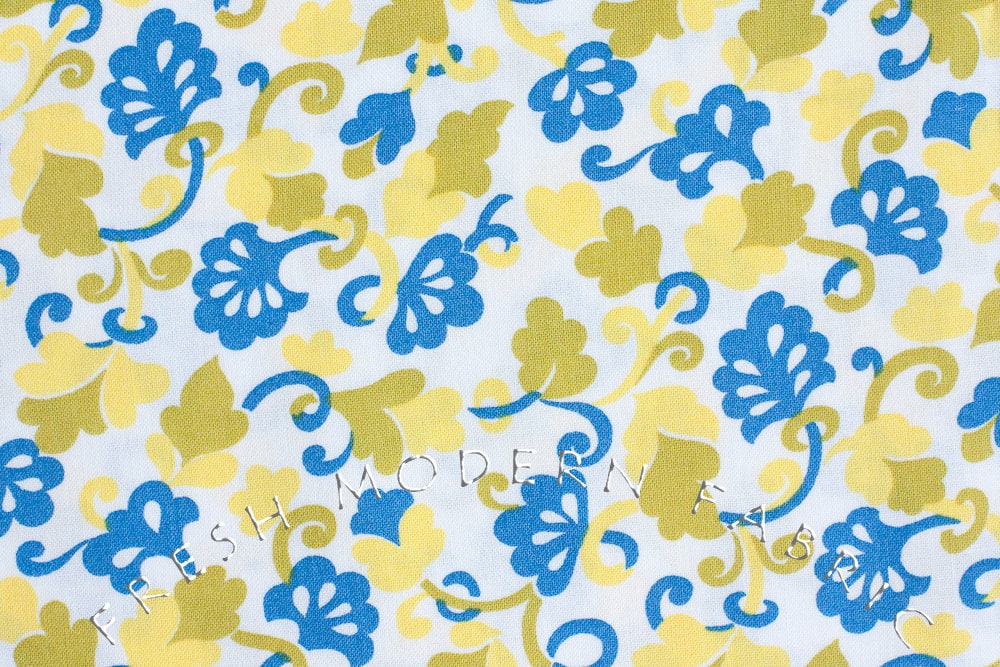 Berkeley Toss in Blue, Yellow and Green by Alice Kennedy for Timeless Treasures, 100% Cotton Fabric