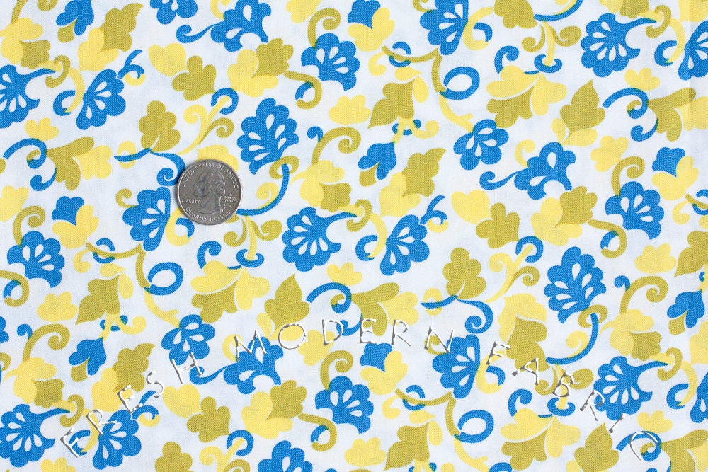 Berkeley Toss in Blue, Yellow and Green by Alice Kennedy for Timeless Treasures, 100% Cotton Fabric
