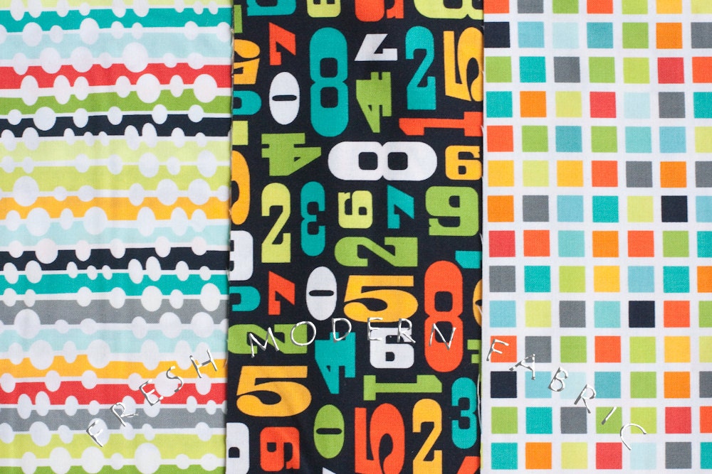 Modern Numbers in Citrus, Robin Zingone, Robert Kaufman Fabrics, 100% Cotton Fabric