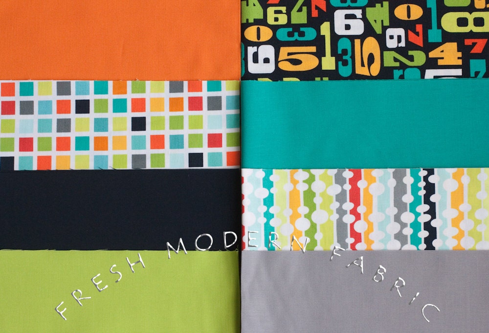 Modern Numbers in Citrus, Robin Zingone, Robert Kaufman Fabrics, 100% Cotton Fabric