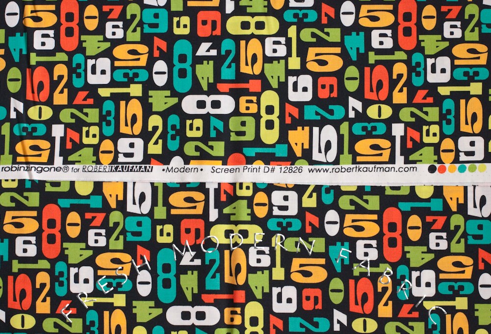 Modern Numbers in Citrus, Robin Zingone, Robert Kaufman Fabrics, 100% Cotton Fabric