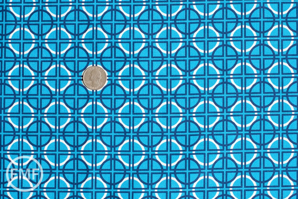 Circle Quadrant in Turquoise, Metro Living, Robert Kaufman, 100% Cotton Fabric, EIP-11019-81 TURQUOISE