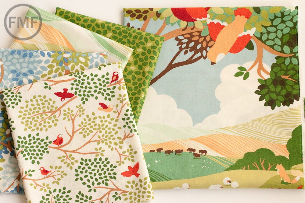 Chirp Chirp Fields in Dill, Momo, Moda Fabrics, 100% Cotton Fabric, 16082 16