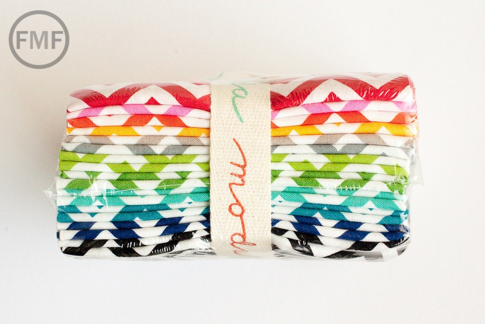 Fat Quarter Bundle Half Moon Modern Small Zig Zag in 12 Colors, Moda Fabrics, 100% Cotton Fabric, 32217AB