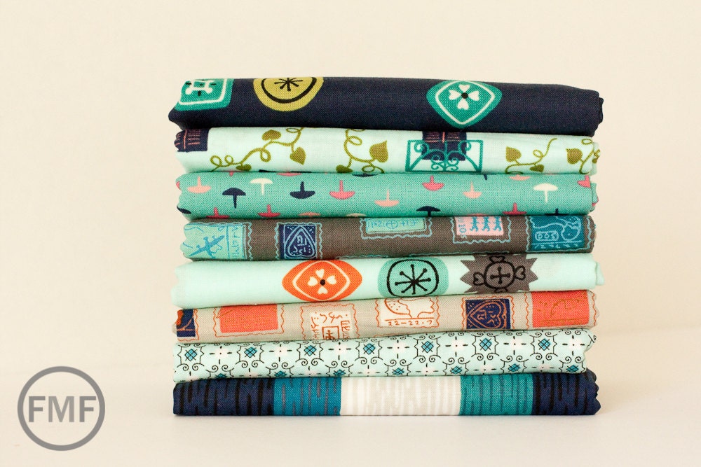 Homebody Window Vine in Aqua, Kim Kight, Cotton+Steel, RJR Fabrics, 100% Cotton Fabric, 3004-002