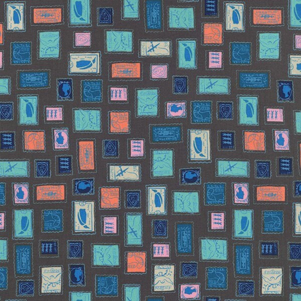 Homebody Philately in Dark Gray, Kim Kight, Cotton+Steel, RJR Fabrics, 100% Cotton Fabric, 3003-001