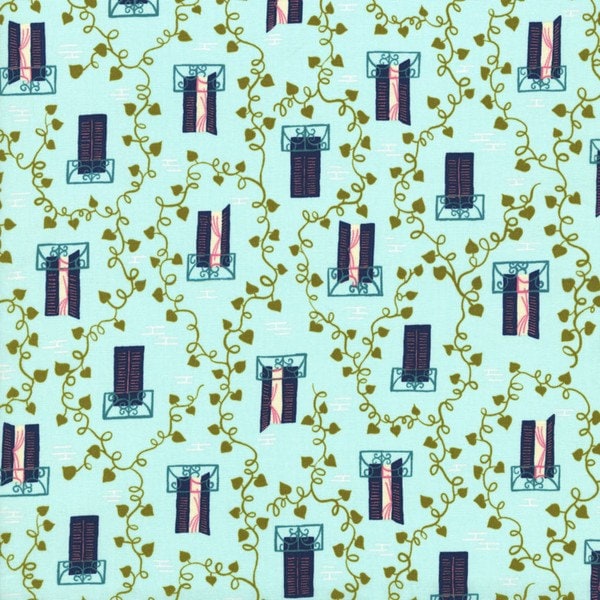 Homebody Window Vine in Aqua, Kim Kight, Cotton+Steel, RJR Fabrics, 100% Cotton Fabric, 3004-002