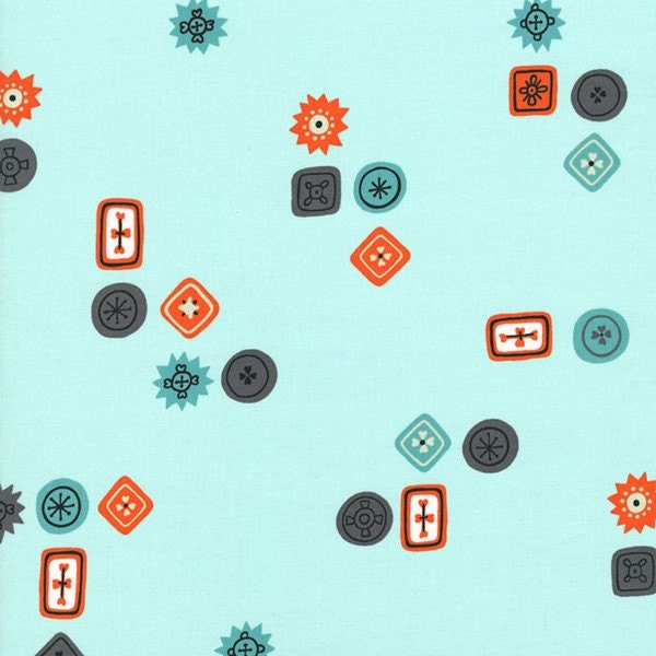 Homebody Button Jar in Aqua, Kim Kight, Cotton+Steel, RJR Fabrics, 100% Cotton Fabric, 3001-001