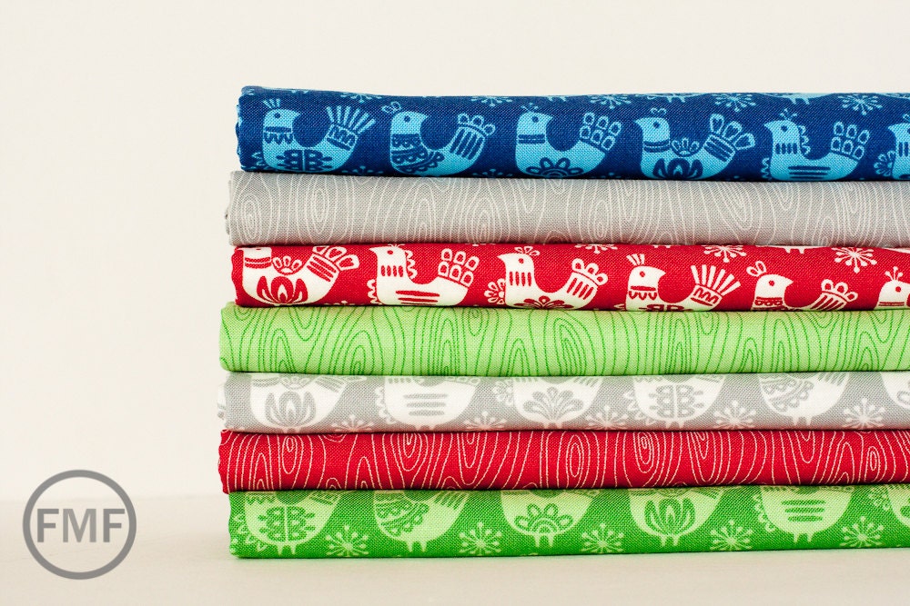 Folk Art Holiday Birds in Gray, Gina Martin, 100% Cotton, Moda Fabrics, 10021 16