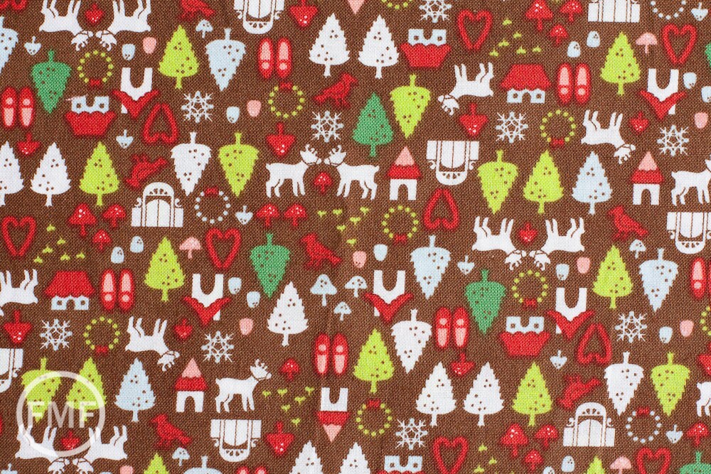 North Pole Ditsy in Chocolate Brown, Alexander Henry Christmas Time, 100% Cotton, 7939A