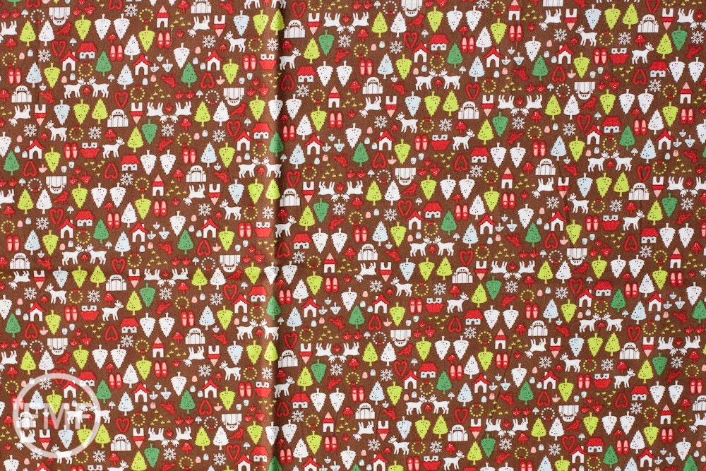 North Pole Ditsy in Chocolate Brown, Alexander Henry Christmas Time, 100% Cotton, 7939A