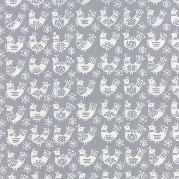 Folk Art Holiday Birds in Gray, Gina Martin, 100% Cotton, Moda Fabrics, 10021 16