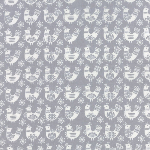 Folk Art Holiday Birds in Gray, Gina Martin, 100% Cotton, Moda Fabrics, 10021 16
