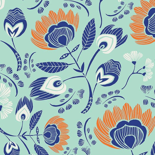 Tule Flora's Oasis in Naranja, Leah Duncan, Art Gallery Fabrics, 100% Cotton Fabric, TL-30020