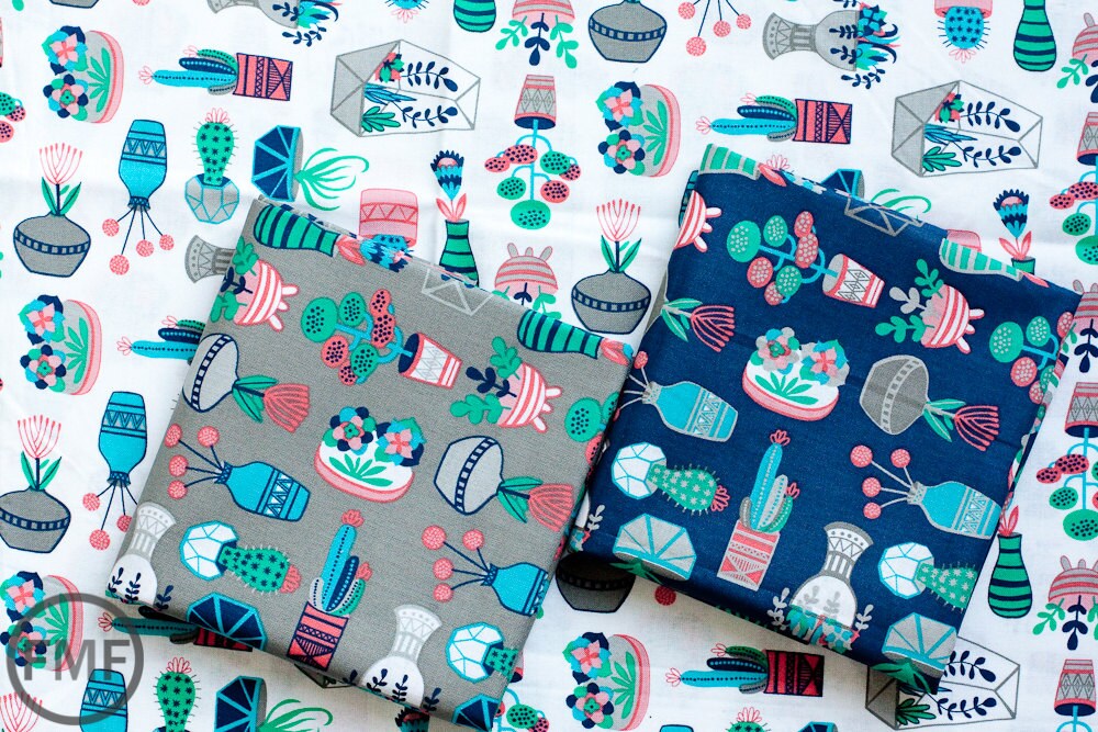 What a Gem Succulents in White, Allison Cole, 100% Cotton, Camelot Fabrics, 8140602 3
