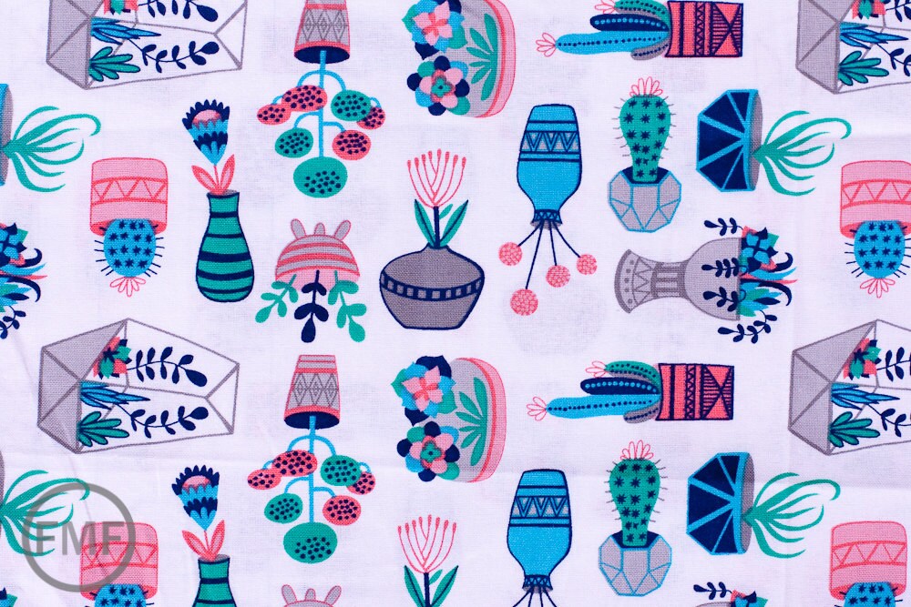 What a Gem Succulents in White, Allison Cole, 100% Cotton, Camelot Fabrics, 8140602 3