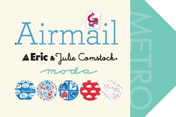 Airmail Postage in PO Box Grey, Eric and Julie Comstock, Moda Fabrics, 100% Cotton Fabric, 37100 14