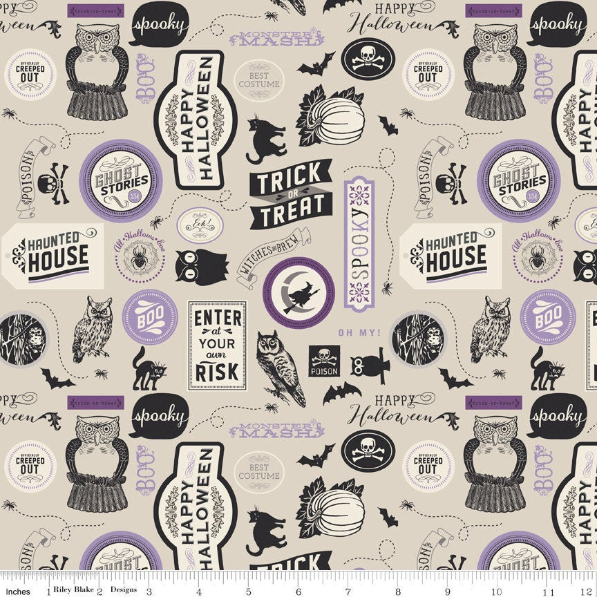 Happy Haunting Stickers in Purple, Deena Rutter, Riley Blake Designs, 100% Cotton Fabric, C4672-PURPLE