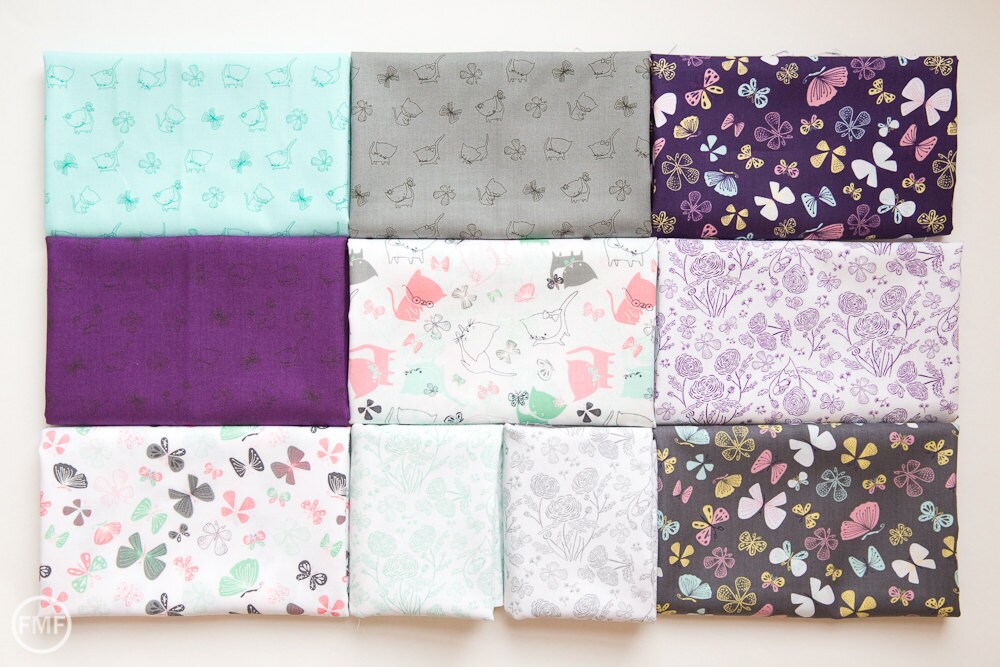 Kitten's Meow Kitties in Amethyst, Heather Rosas, 100% Cotton, Camelot Fabrics, 6141405 2