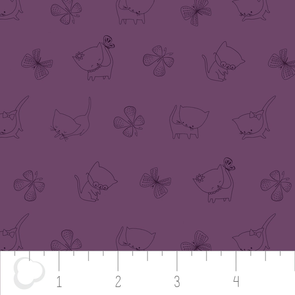 Kitten's Meow Kitties in Amethyst, Heather Rosas, 100% Cotton, Camelot Fabrics, 6141405 2