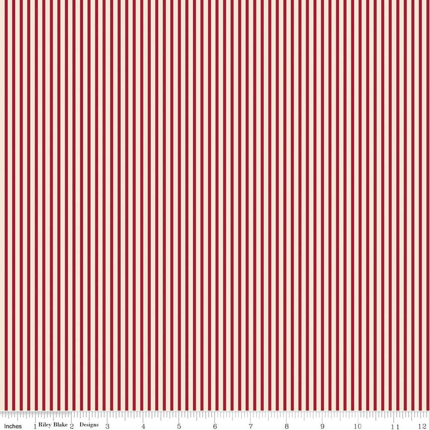 Postcards for Santa Stripe in Red, My Mind's Eye, Marcia Cornell, Riley Blake Designs, 100% Cotton Fabric, C4756-RED