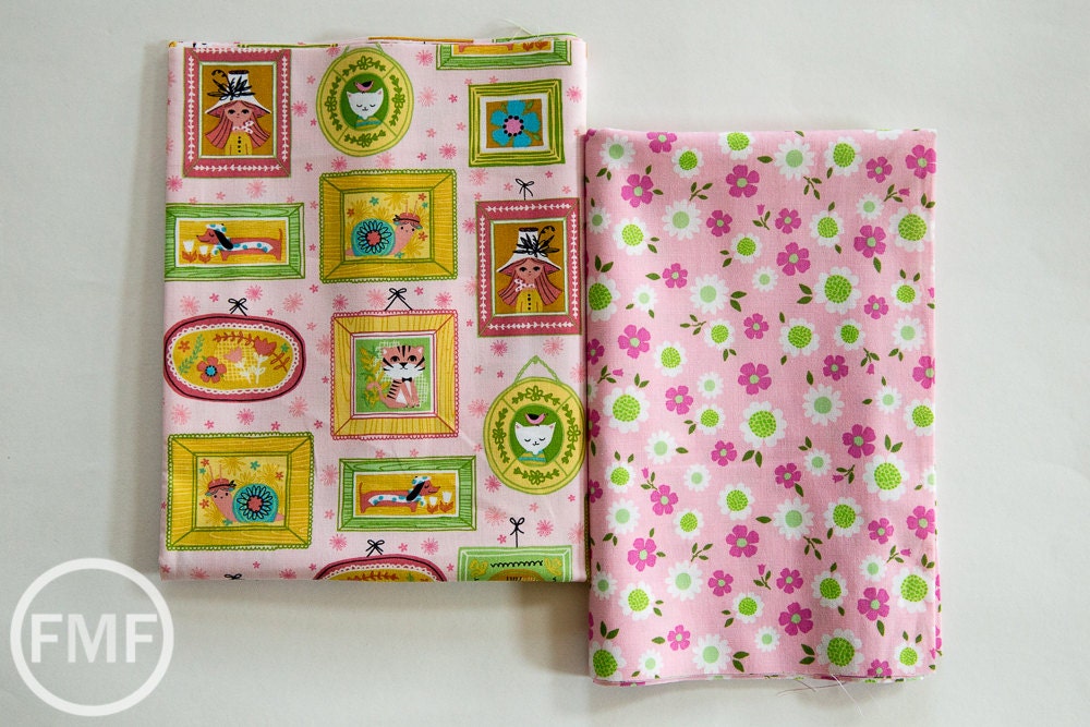 Whimsical Storybook Daisies in Garden, Tara Lilly, Robert Kaufman Fabrics, 100% Cotton Fabric, AYT-15656-238 GARDEN