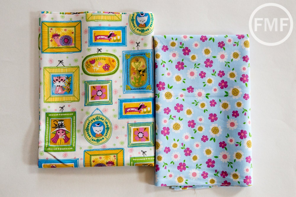 Whimsical Storybook Portraits in Spring, Tara Lilly, Robert Kaufman Fabrics, 100% Cotton Fabric, AYT-15652-192 SPRING