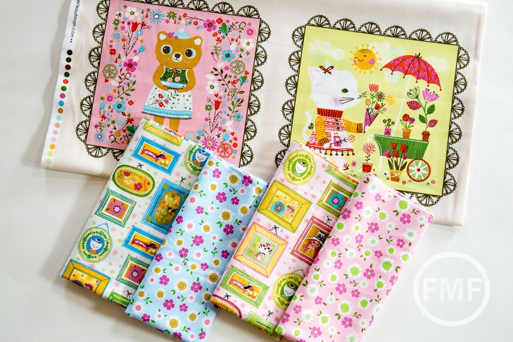 Whimsical Storybook Portraits in Spring, Tara Lilly, Robert Kaufman Fabrics, 100% Cotton Fabric, AYT-15652-192 SPRING