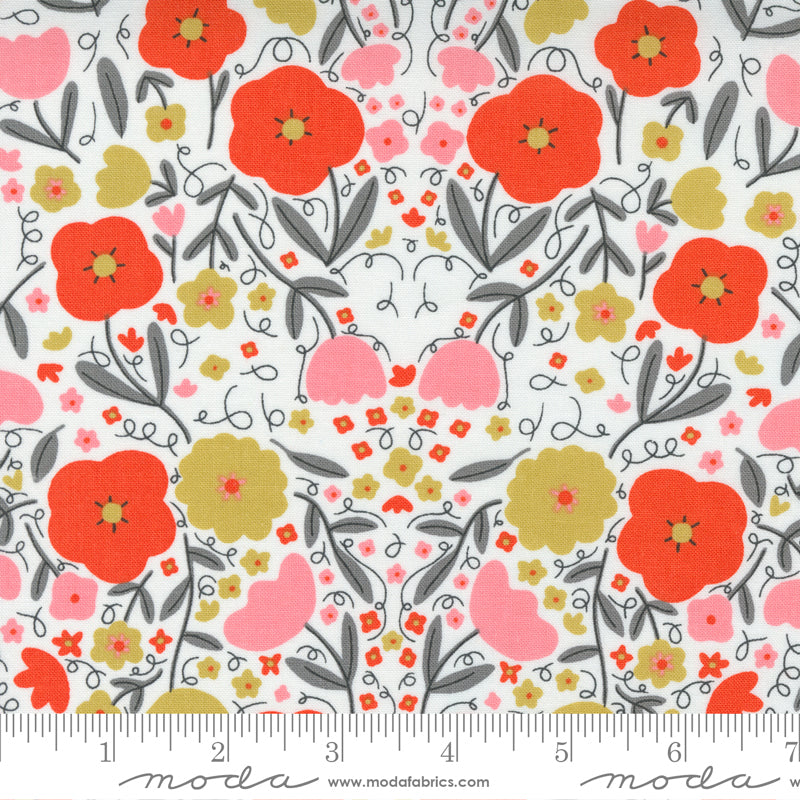 Words to Live By Peppy Petals in Cloud and Clementine, Gingiber, Moda Fabrics, 48321 23