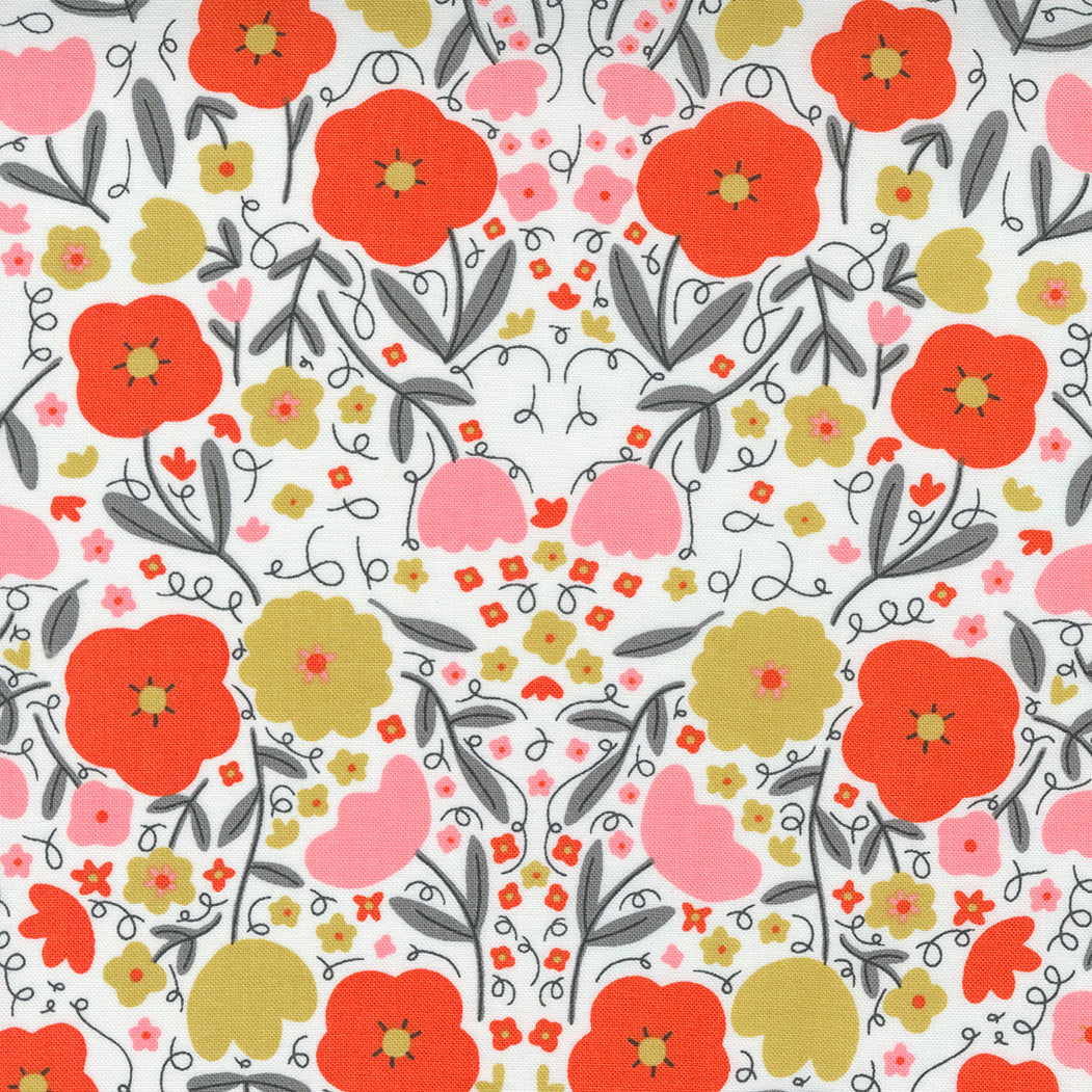 Words to Live By Peppy Petals in Cloud and Clementine, Gingiber, Moda Fabrics, 48321 23
