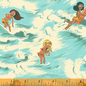 Malibu CANVAS Sayulita Surfer Girls in Aquamarine, Heather Ross, 52145LC-2
