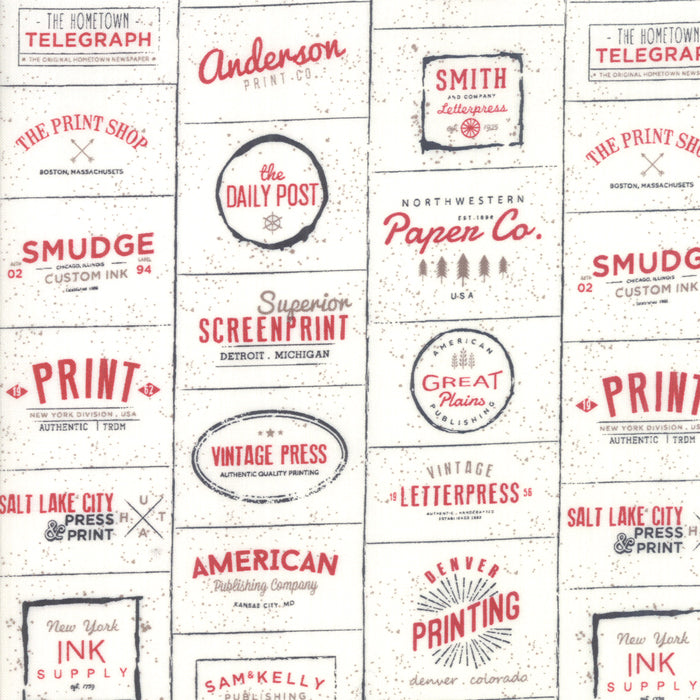 Print Shop Logos in Cream and Red, Sweetwater, Moda Fabrics, 5740 13