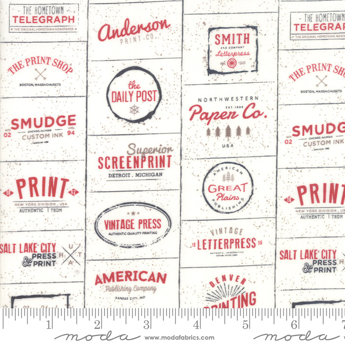 Print Shop Logos in Cream and Red, Sweetwater, Moda Fabrics, 5740 13