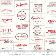 Load image into Gallery viewer, Print Shop Logos in Cream and Red, Sweetwater, Moda Fabrics, 5740 13
