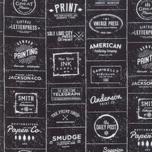 Load image into Gallery viewer, Print Shop Logos in Black, Sweetwater, Moda Fabrics, 5740 33
