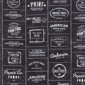 Print Shop Logos in Black, Sweetwater, Moda Fabrics, 5740 33