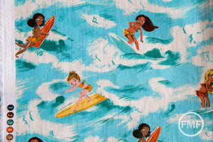 Malibu CANVAS Sayulita Surfer Girls in Aquamarine, Heather Ross, 52145LC-2