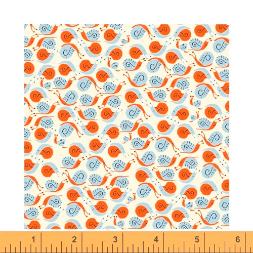 Far Far Away Snails in Blue and Orange, Heather Ross 20th Anniversary Collection, Windham Fabrics, 39660A-7