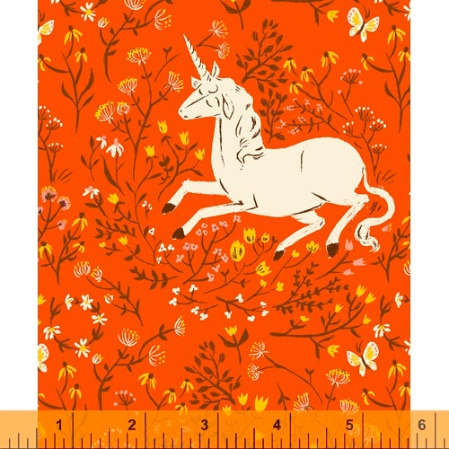 Unicorn in Orange, Heather Ross 20th Anniversary Collection, Windham Fabrics, 39657A-7