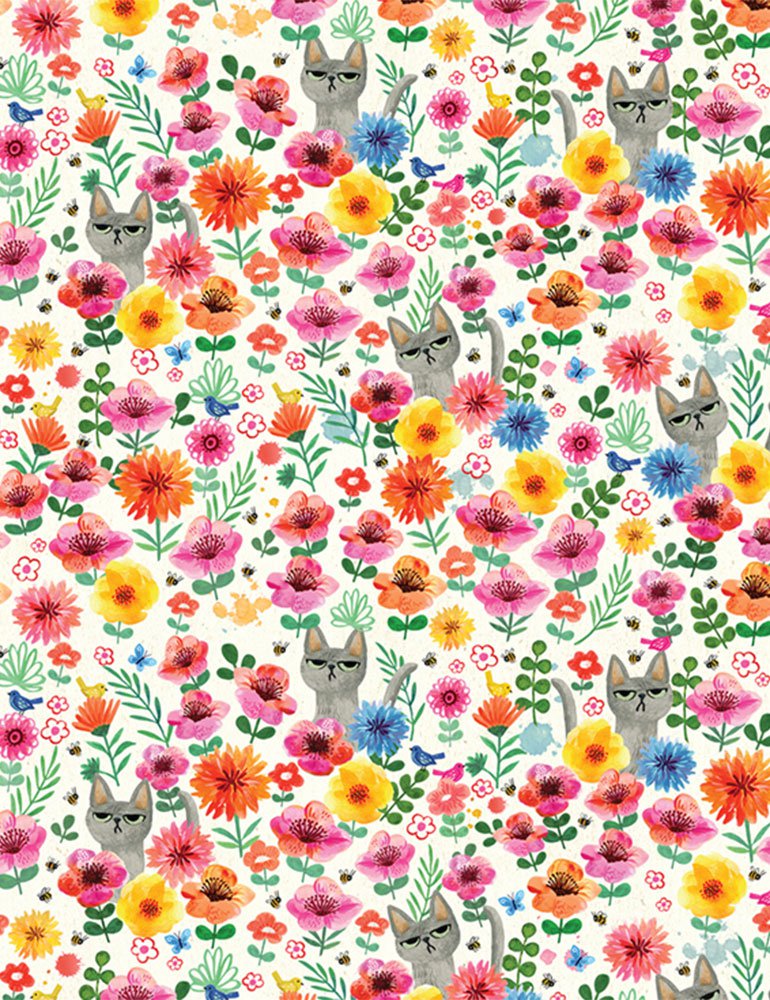 Catitude Where's Kitty in Cream, Dear Stella Designs, Stella-DMB1672 Cream