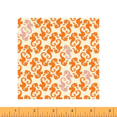 Seahorses in Cream and Orange, Heather Ross 20th Anniversary Collection, Windham Fabrics, 40941A-15