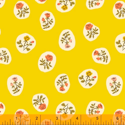 10-Inch End of Bolt Remnant Small Roses in Yellow, Heather Ross 20th Anniversary Collection, Windham Fabrics, 40930A-7