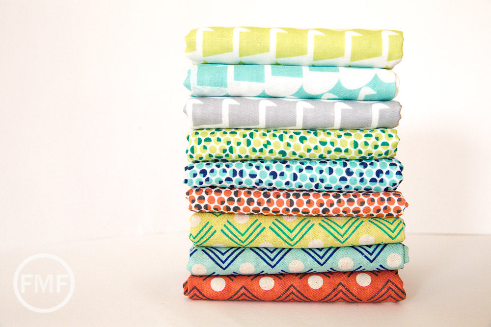 Framework Quarter Circles in Blue, Ellen Baker for Kokka Fabrics, Double Gauze Cotton Fabric, JG-41800-801A