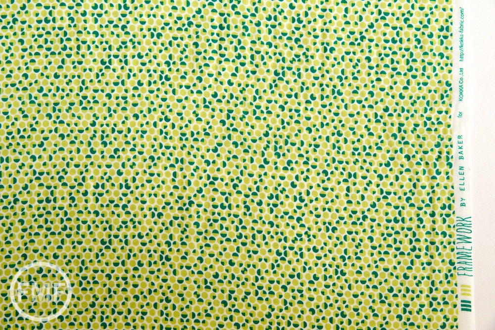 Framework Quarter Circles in Chartreuse, Ellen Baker for Kokka Fabrics, Double Gauze Cotton Fabric, JG-41800-801C